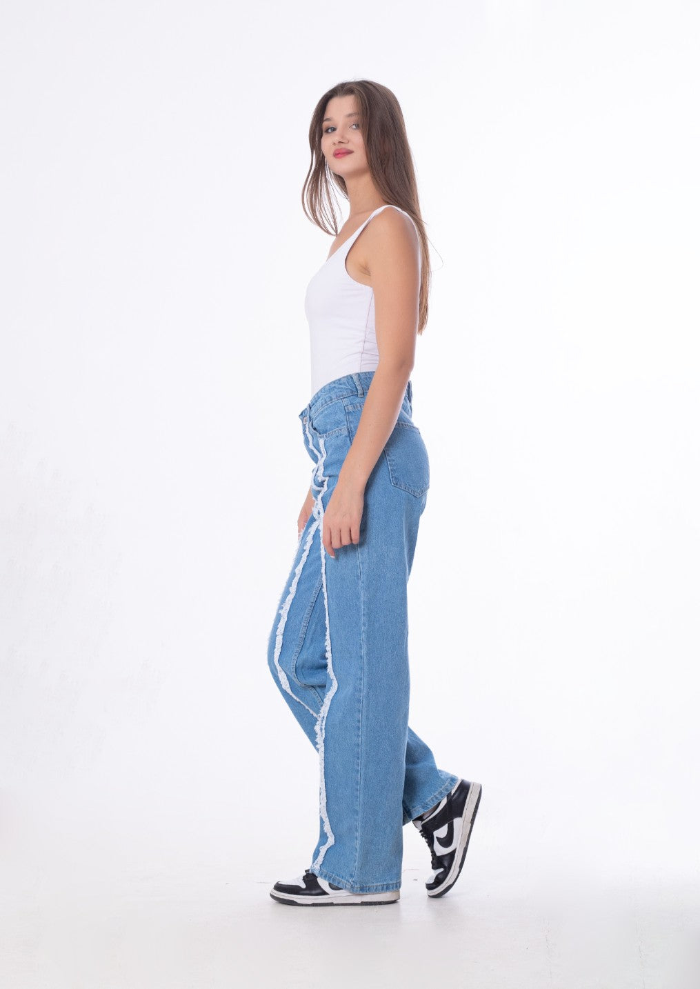 Straight Fringe Jeans Pants Light Blue Color OB-639C
