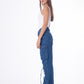 High Waist Flap Cargo Pocket Rope Dark Blue Color Jeans Pants OB-634A