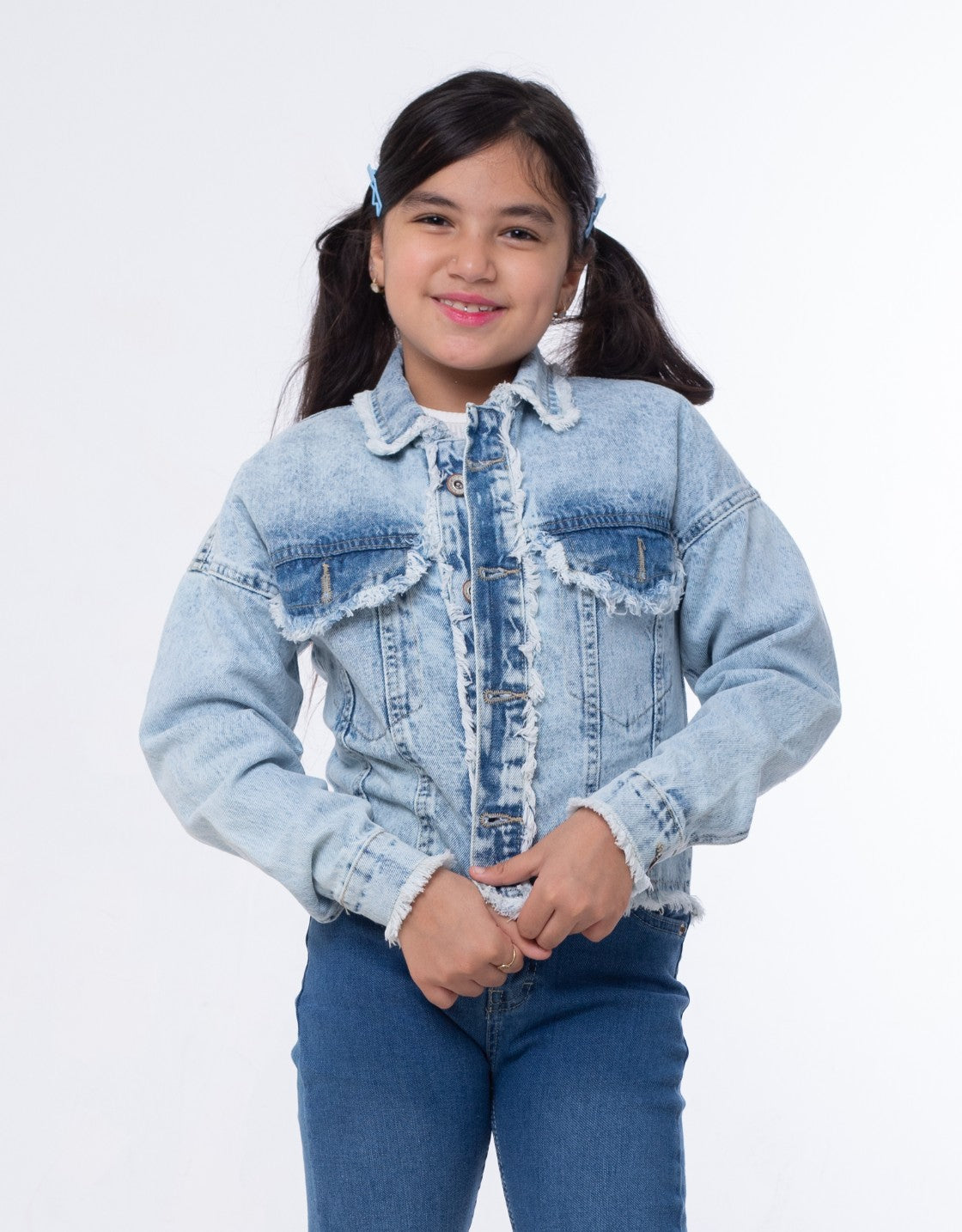 Jeans Jacket Fringe Trim Drop Shoulder Teenager Light Quarry Color OJ-547V