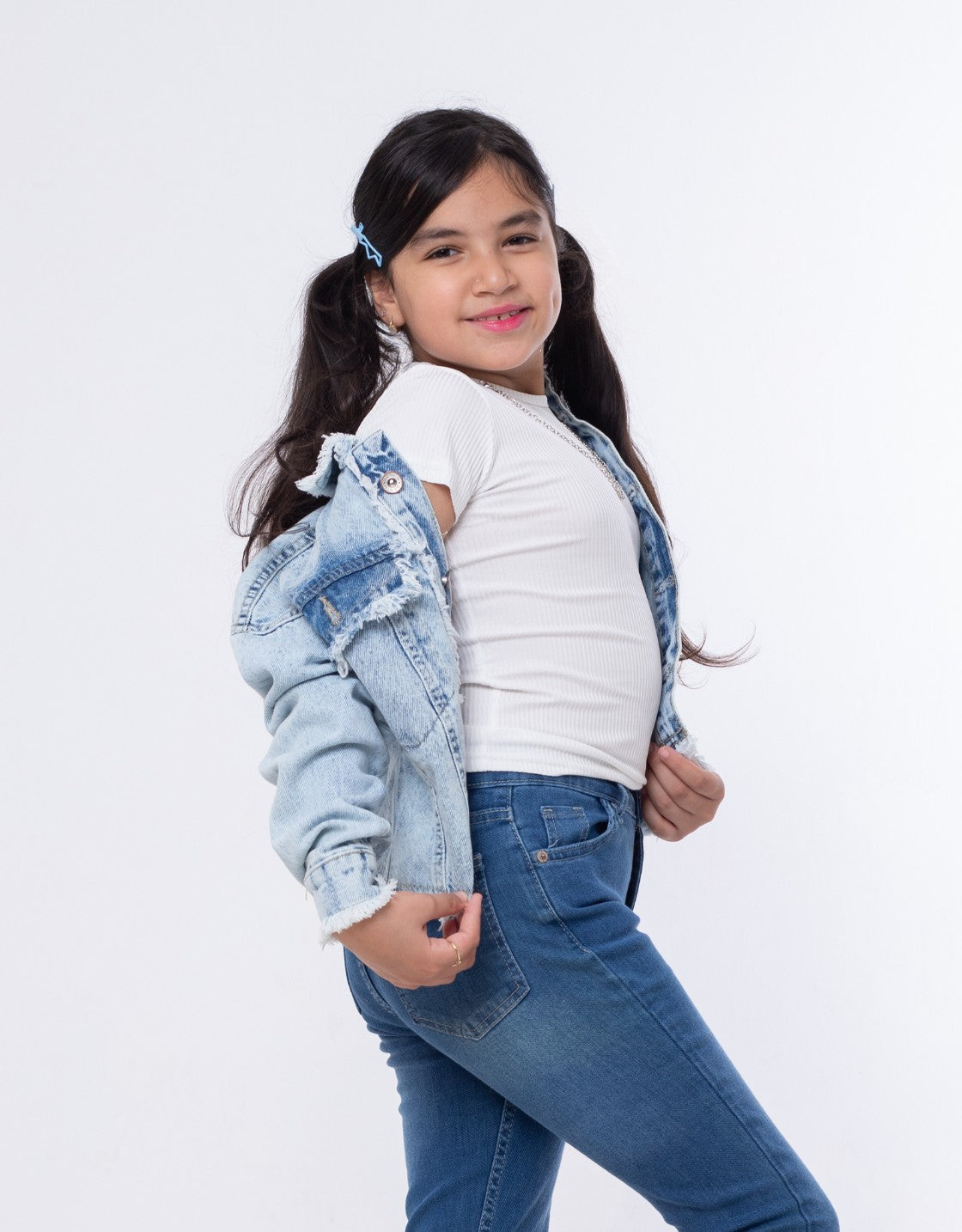 Jeans Jacket Fringe Trim Drop Shoulder Teenager Light Quarry Color OJ-547V
