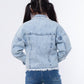 Jeans Jacket Fringe Trim Drop Shoulder Teenager Light Quarry Color OJ-547V