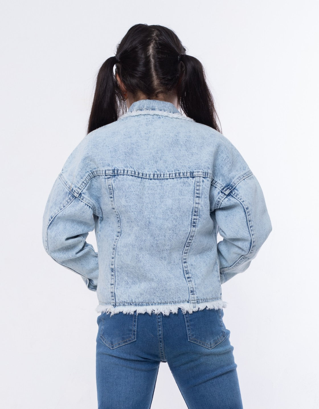 Jeans Jacket Fringe Trim Drop Shoulder Teenager Light Quarry Color OJ-547V