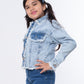 Jeans Jacket Fringe Trim Drop Shoulder Teenager Light Quarry Color OJ-547V