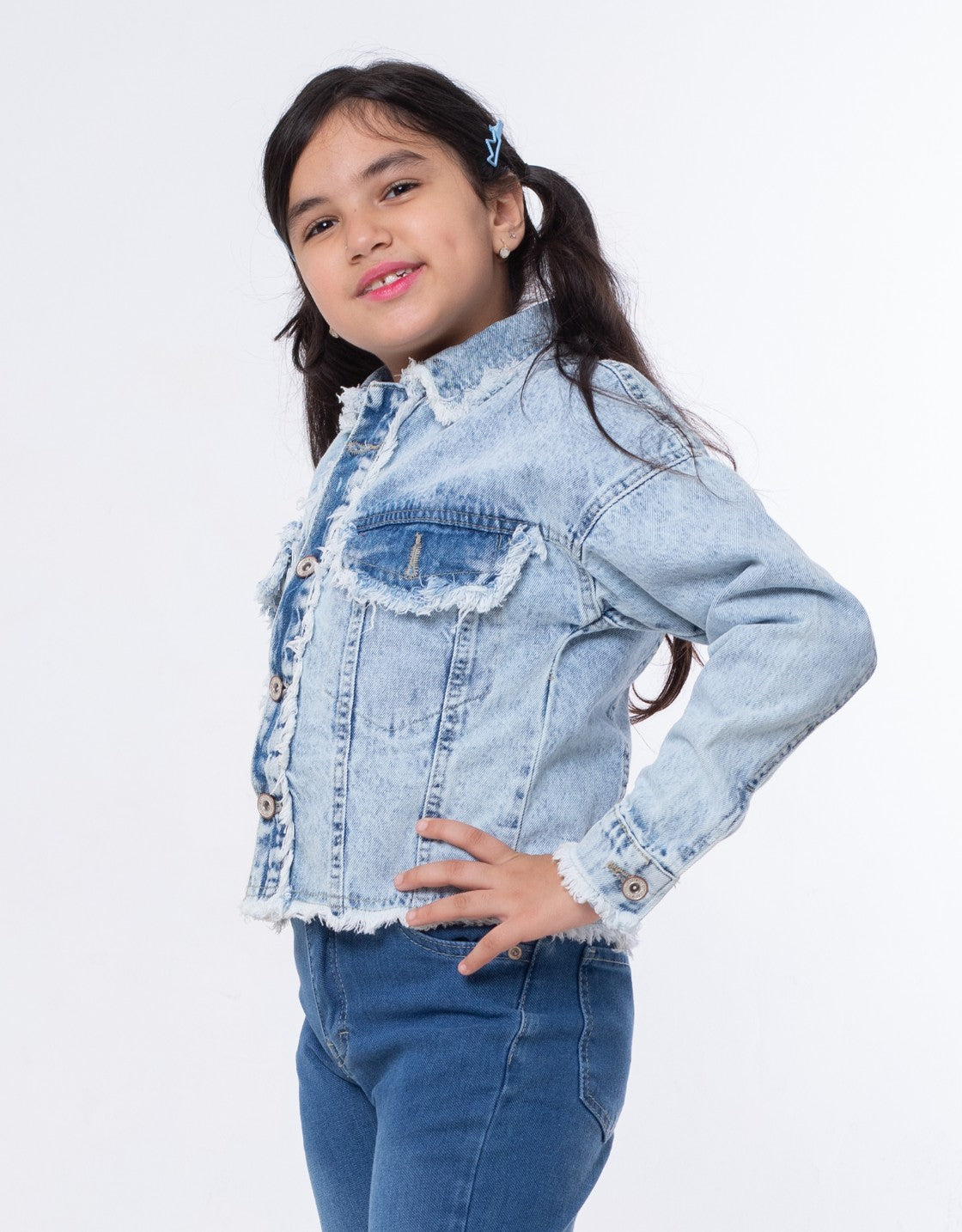 Jeans Jacket Fringe Trim Drop Shoulder Teenager Light Quarry Color OJ-547V