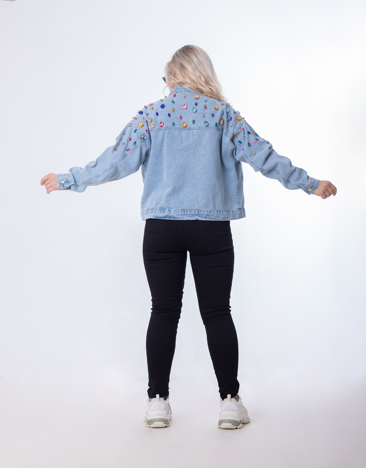 Jeans Jacket Diamond Shoulder Light Quarry Color OJ-542/1V