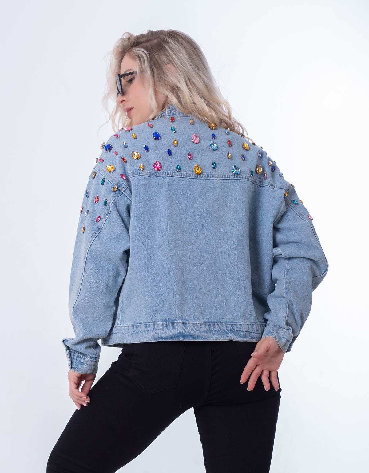 Jeans Jacket Diamond Shoulder Light Quarry Color OJ-542/1V