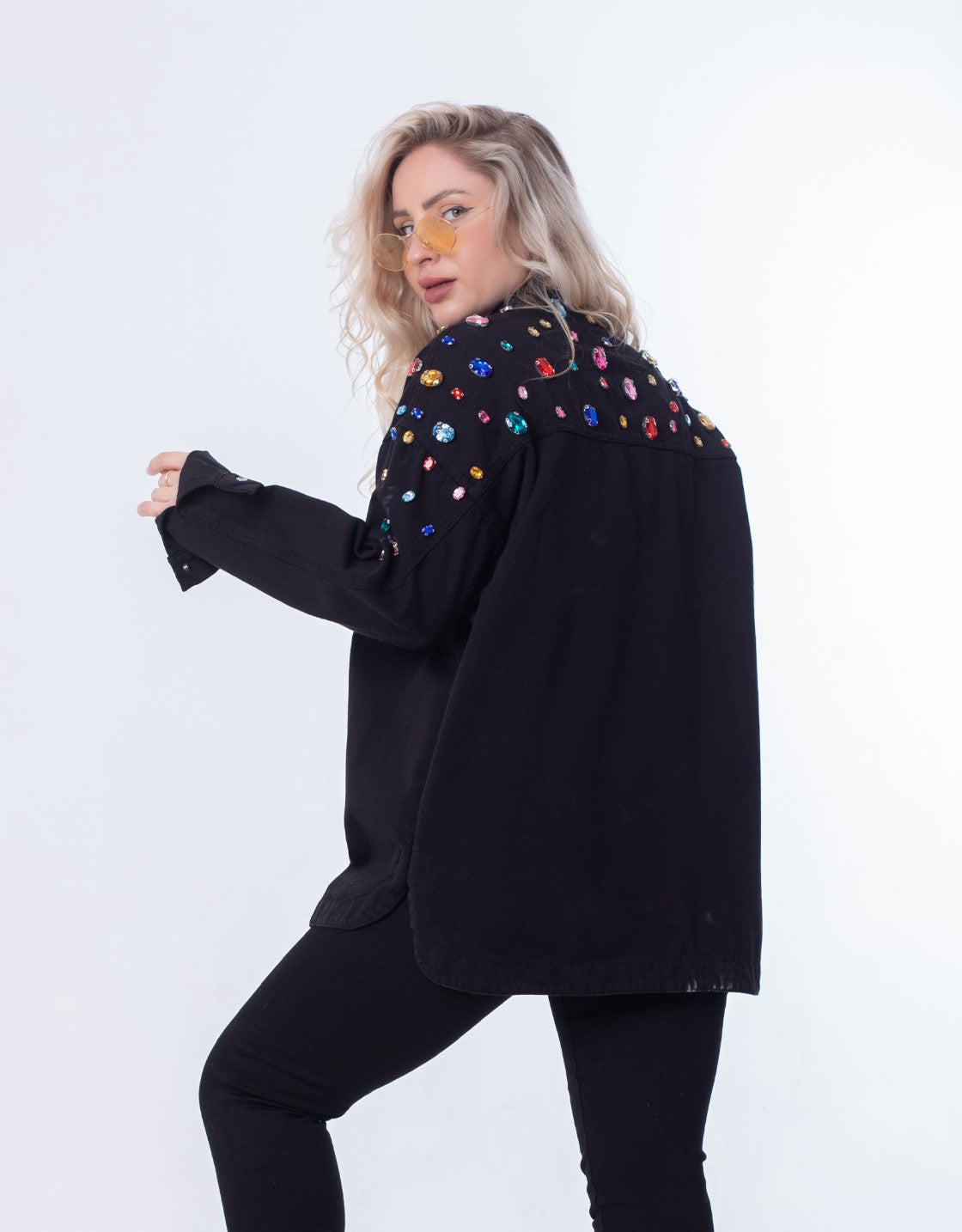 Jeans Jacket Diamond Shoulder Black Color OJ-542/1BL