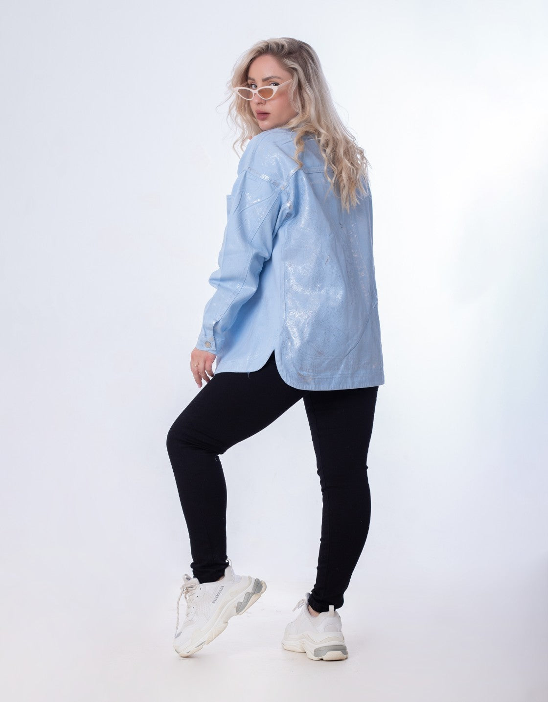 Gabardine Jacket Metallic With Pockets And Front Buttons Baby Blue Color OJ-512/1BB