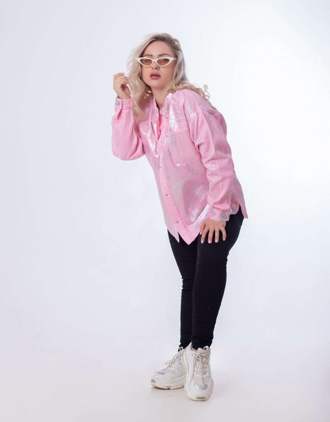 Gabardine Jacket Metallic With Pockets And Front Buttons Rose Color OJ-512/1R