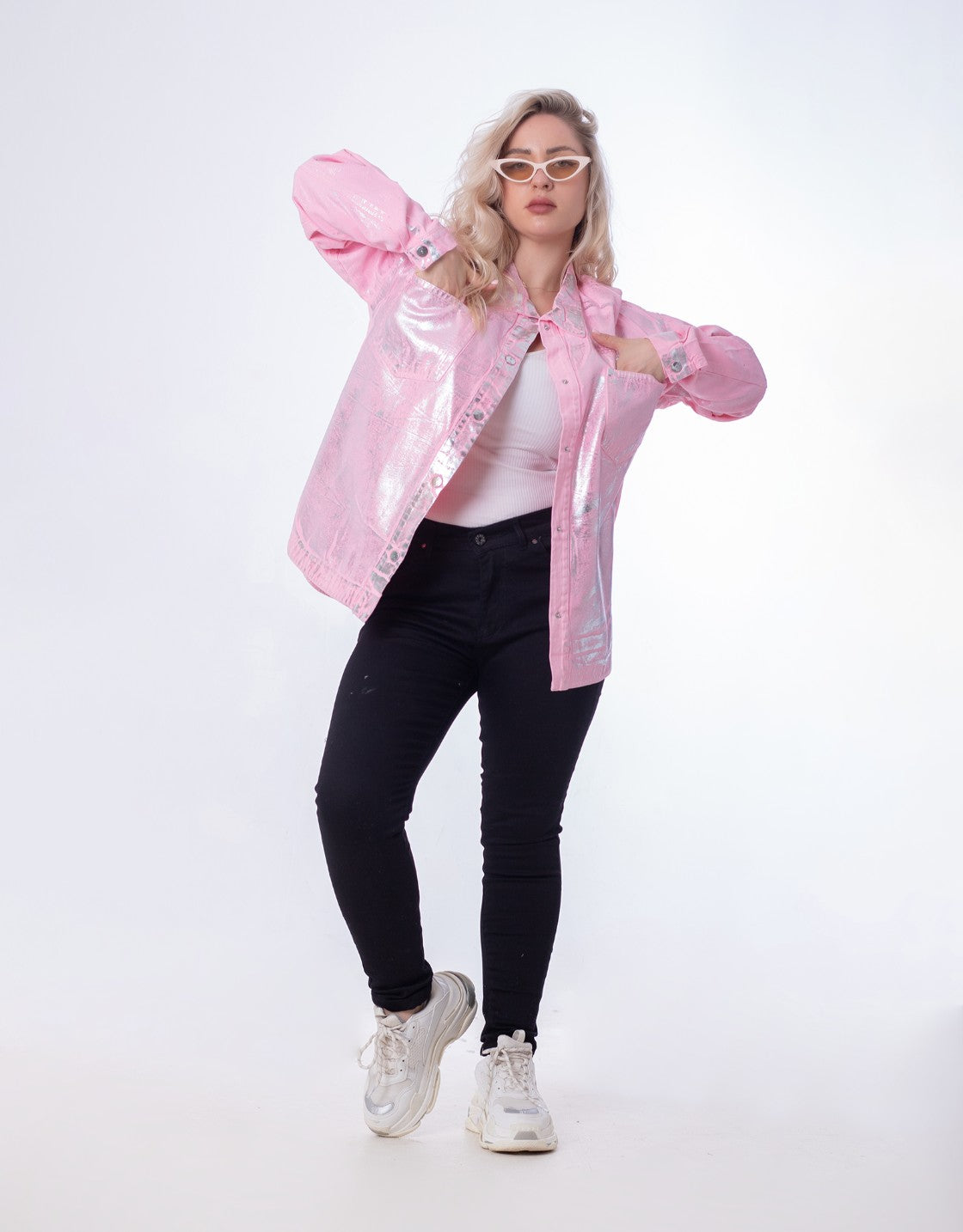 Gabardine Jacket Metallic With Pockets And Front Buttons Rose Color OJ-512/1R