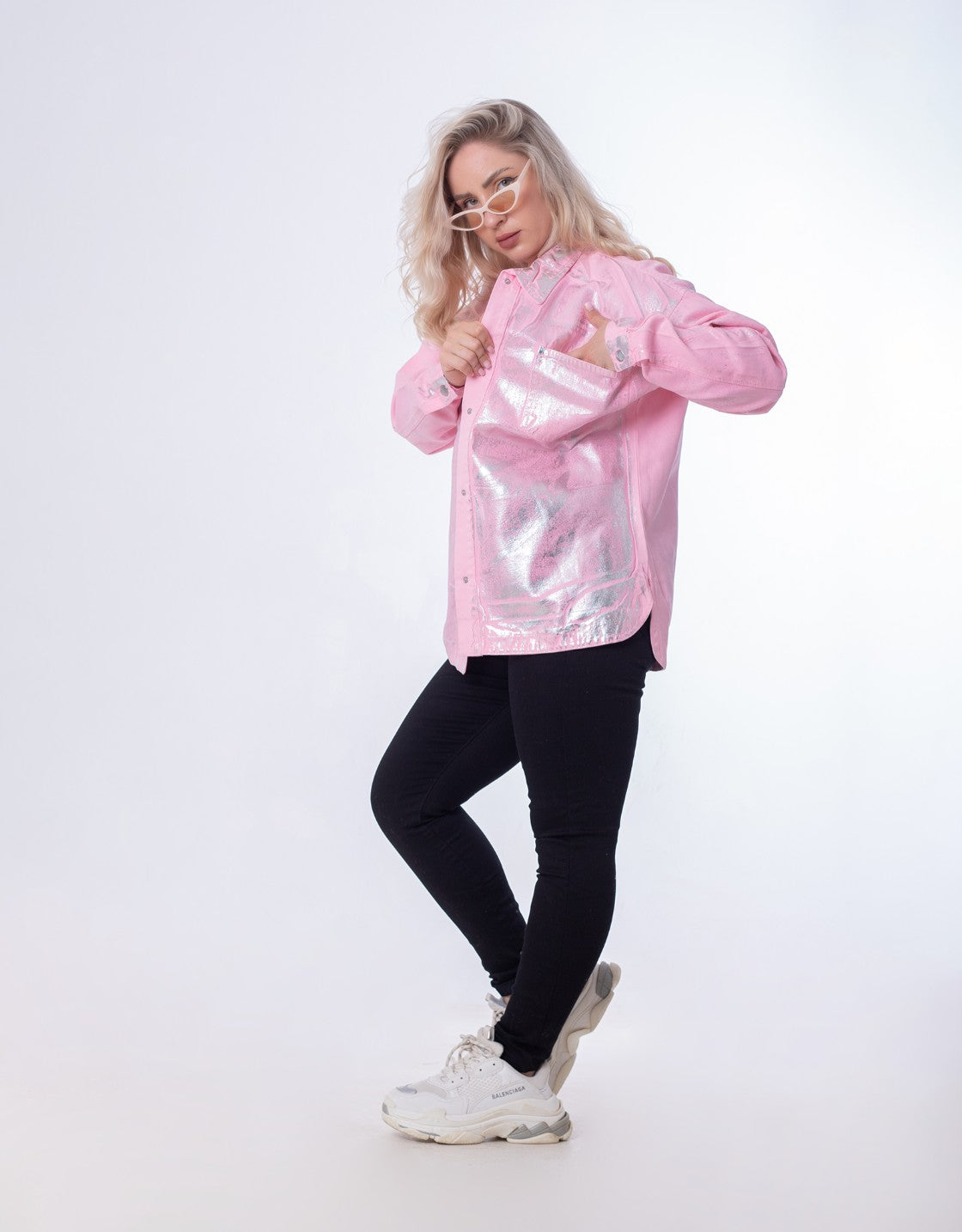 Gabardine Jacket Metallic With Pockets And Front Buttons Rose Color OJ-512/1R