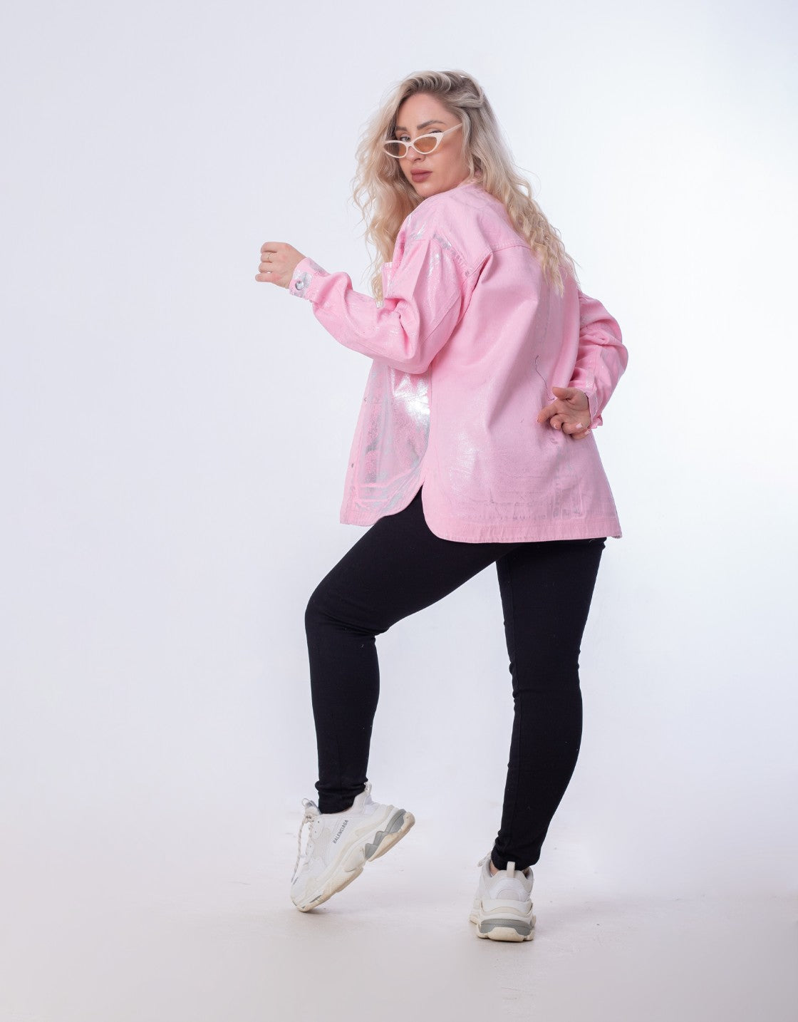 Gabardine Jacket Metallic With Pockets And Front Buttons Rose Color OJ-512/1R