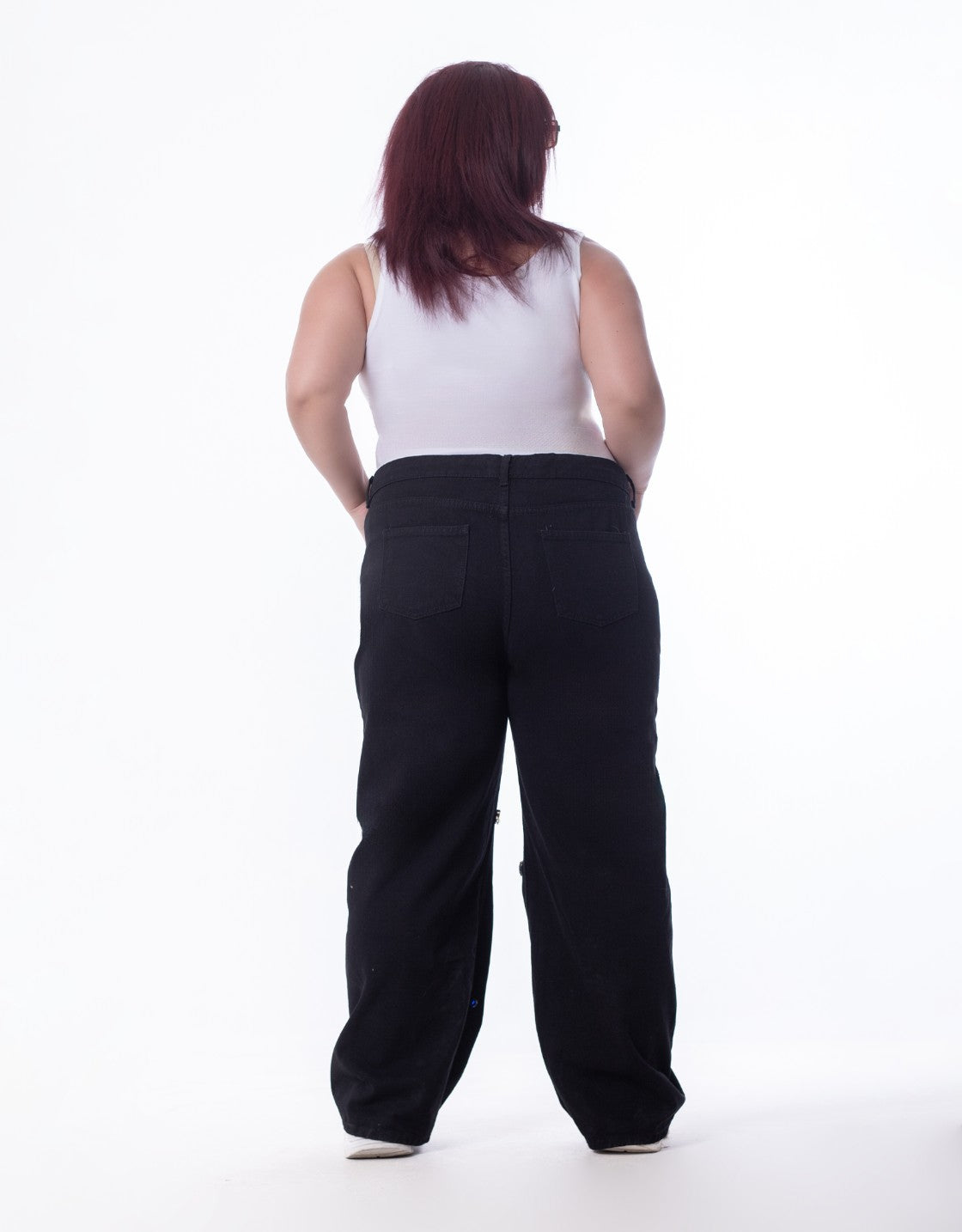 Plus Size High Waist Straight Diamond Studded Black Jeans OBD-375-BL