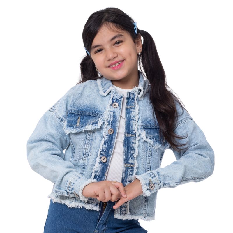 Jeans Jacket Fringe Trim Drop Shoulder Teenager Light Quarry Color OJ-547V