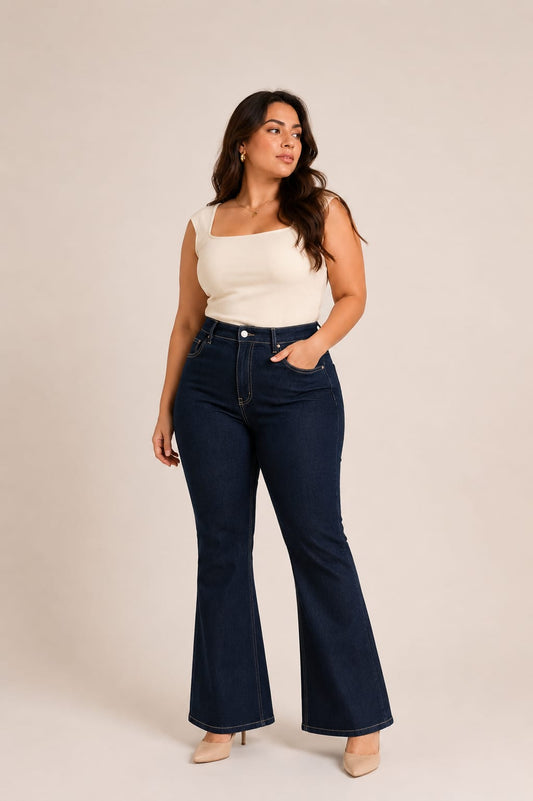 Plus Size High Waist Charleston Blue Black Jeans Pants OH-434A