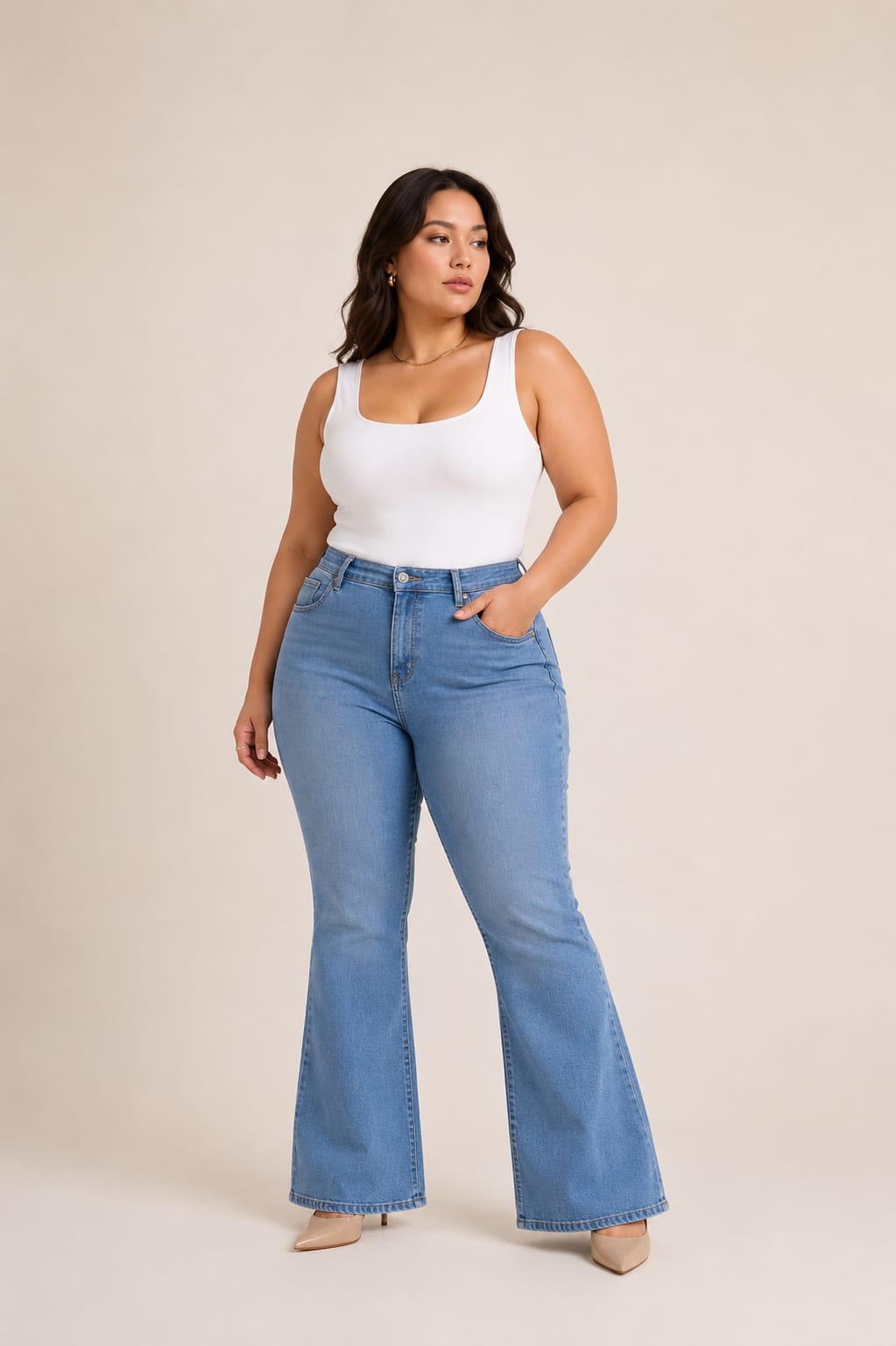 Plus Size High Waist Charleston Light Blue Jeans Pants OH-434C