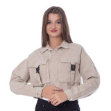 Gabardine Jacket With Front Chain Closure Beige Color OJ-548CR