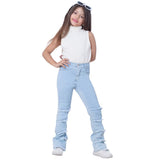 High Waist Charleston Fringe Trim Jeans Pants Ice Blue Color Teenager OH-645i