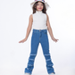 High Waist Charleston Fringe Trim Jeans Pants Medium Blue Color Teenager OH-645B