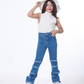 High Waist Charleston Fringe Trim Jeans Pants Medium Blue Color Teenager OH-645B