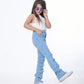 High Waist Charleston Fringe Trim Jeans Pants Light Blue Color Teenager OH-645C