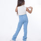 High Waist Charleston Fringe Trim Jeans Pants Light Blue Color Teenager OH-645C