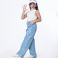 High Waist Straight Flower Pattern Light Blue Jeans Pants Teenager OB-643C