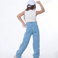 High Waist Straight Flower Pattern Light Blue Jeans Pants Teenager OB-643C
