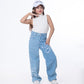 High Waist Straight Flower Pattern Light Blue Jeans Pants Teenager OB-643C