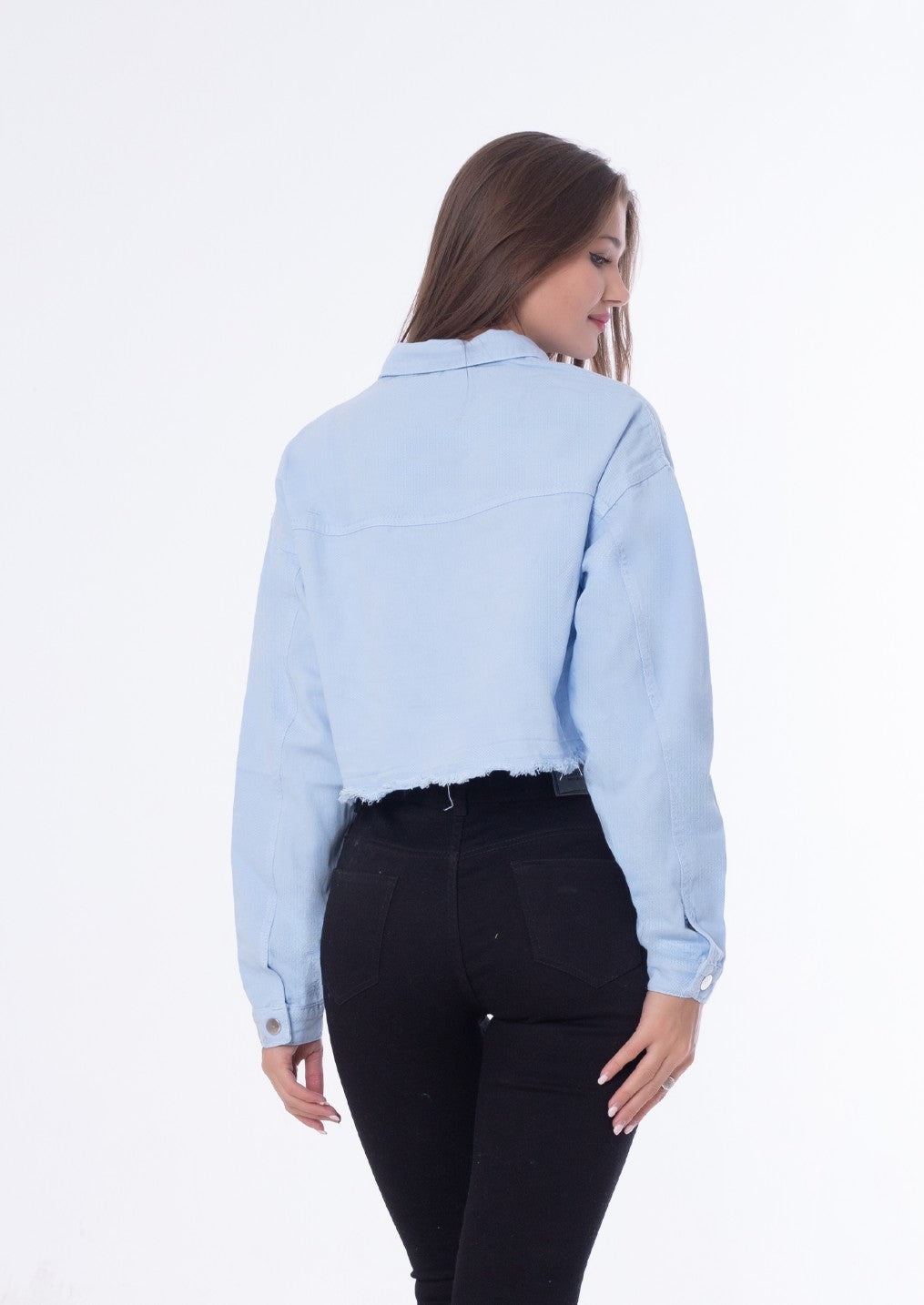 Gabardine Jacket With Front Chain Closure Black Color OJ-548BB