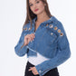 Metal Rings Jeans Jacket Dark Blue Color OJ-549A
