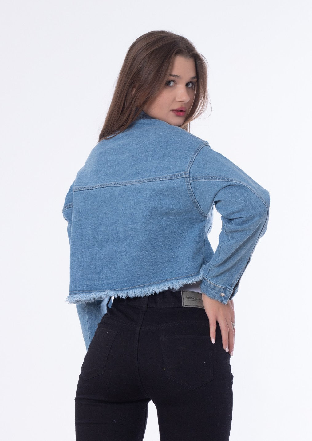 Metal Rings Jeans Jacket Medium Blue Color OJ-549B
