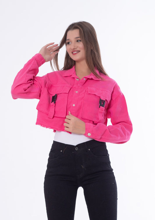 Gabardine Jacket With Front Chain Closure Pink Color OJ-548P