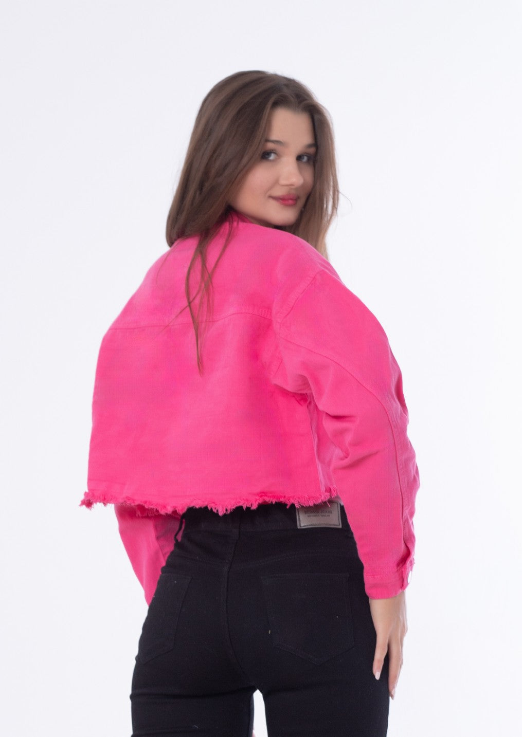 Gabardine Jacket With Front Chain Closure Pink Color OJ-548P