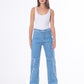 Waist Fringe Straight Jeans Pants Light Blue Color OB-646C
