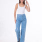 Waist Fringe Straight Jeans Pants Light Blue Color OB-646C