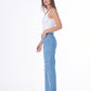 Waist Fringe Straight Jeans Pants Light Blue Color OB-646C