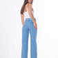 Waist Fringe Straight Jeans Pants Light Blue Color OB-646C