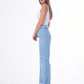 Waist Fringe Straight Jeans Pants Ice Blue Color OB-646i