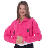 Gabardine Jacket With Front Chain Closure Pink Color OJ-548P