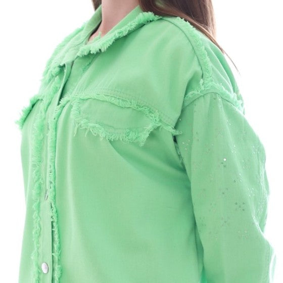 Gabardine With Sequins On The Shoulder Jacket Green Color OJ-553G