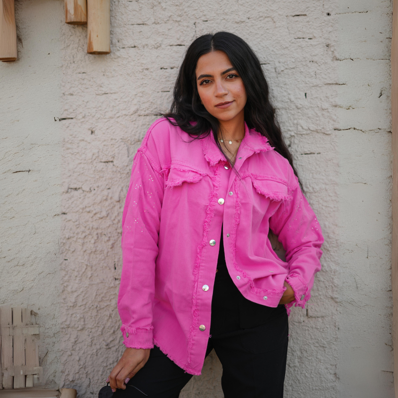 Gabardine With Sequins On The Shoulder Jacket Pink Color OJ-553F