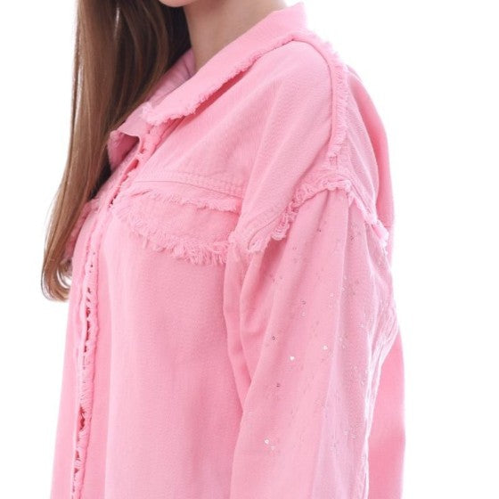 Gabardine With Sequins On The Shoulder Jacket Rose Color OJ-553R