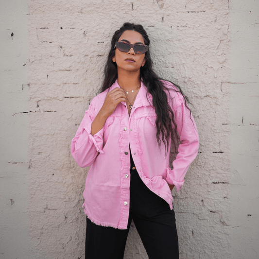 Gabardine With Sequins On The Shoulder Jacket Rose Color OJ-553R