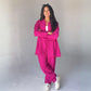 Mamilly Jeans Women Summer Suit Spanish Linen Long Sleeve Shirt And Pants Two-Pieces Set Fuchsia Color