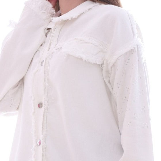 Gabardine With Sequins On The Shoulder Jacket White Color OJ-553W