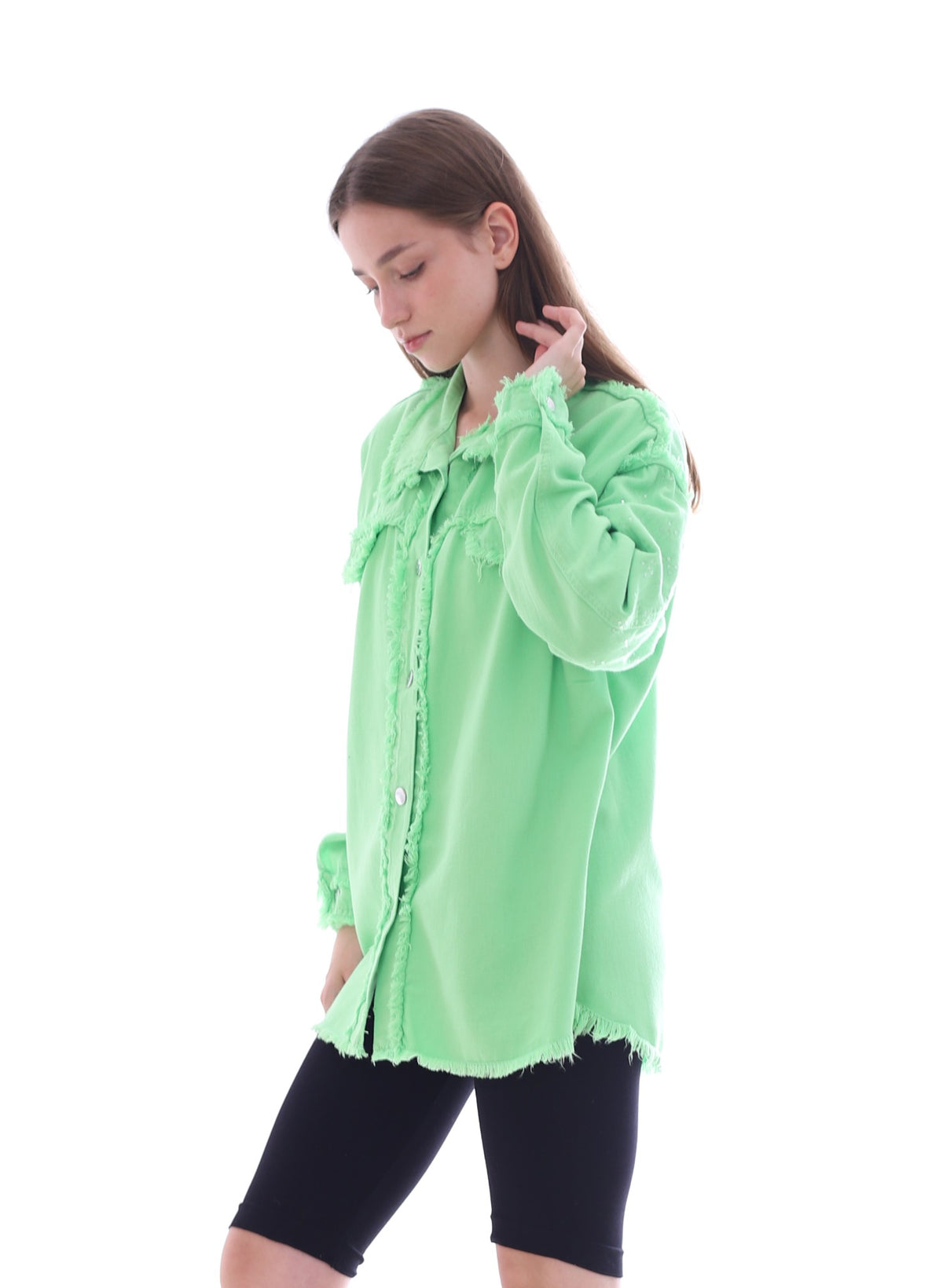 Gabardine With Sequins On The Shoulder Jacket Green Color OJ-553G