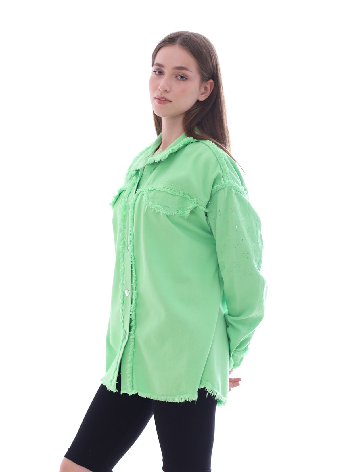 Gabardine With Sequins On The Shoulder Jacket Green Color OJ-553G