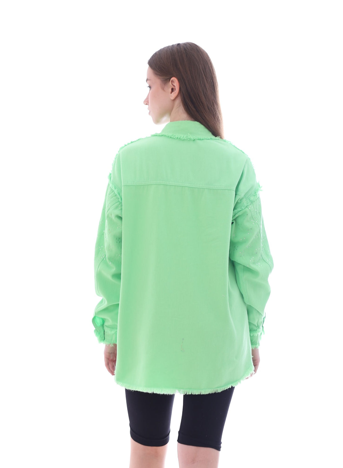 Gabardine With Sequins On The Shoulder Jacket Green Color OJ-553G