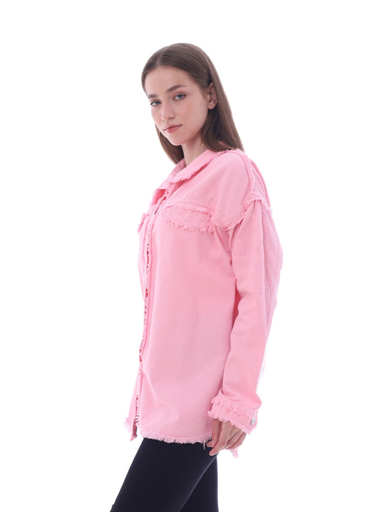 Gabardine With Sequins On The Shoulder Jacket Rose Color OJ-553R